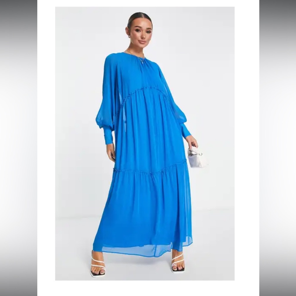 Topshop Vibrant Chuck On Long Sleeve Blue Maxi Dress